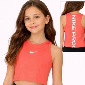 Nike Pro Girls Coral Dri-FIT Sleeveless Athletic Crop Tank Youth M(A254)